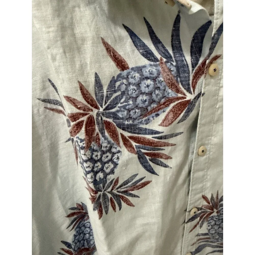 Tommy Bahama Light‎ Blue Hawaiian Shirt Pineapples 100% Linen 2XT button up camp